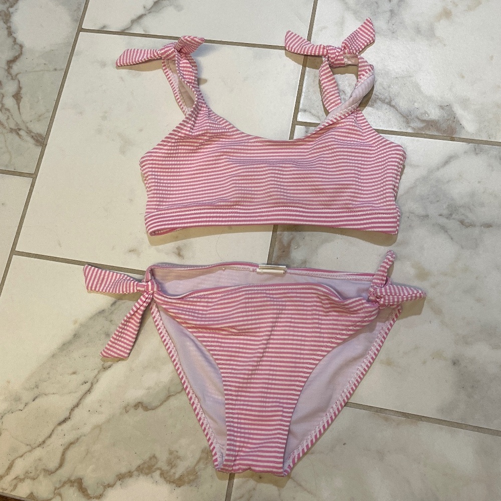 SNAPPERROCK Raspberry Stripe Tie Crop Bikini Size 10